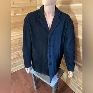 Brogue Wool Cashmere‎ Men's Timeless Black Pea Coat Heavy Thick Old Money Luxury